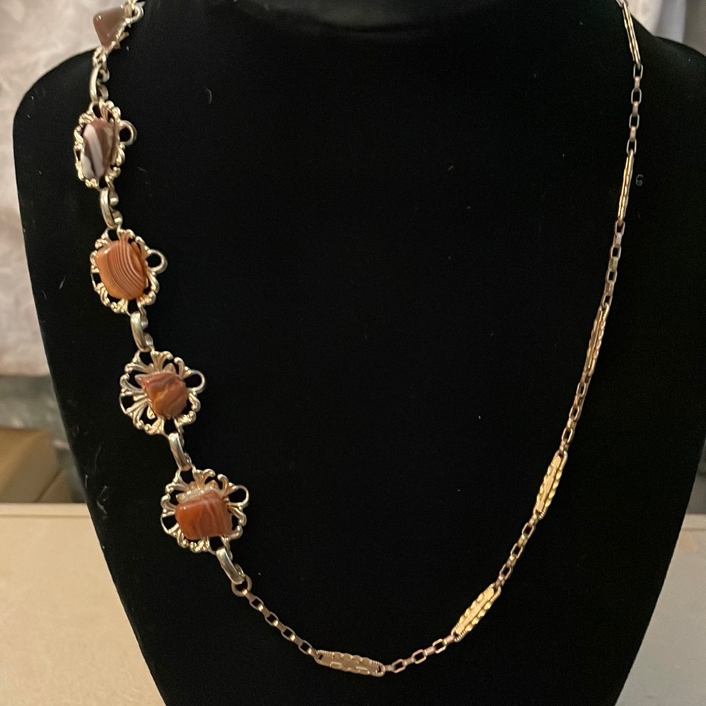 Carnelian Agate Gold Tone Necklace